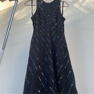 Ralph Lauren Black Chiffon Sequined Sleeveless Dress Size Large